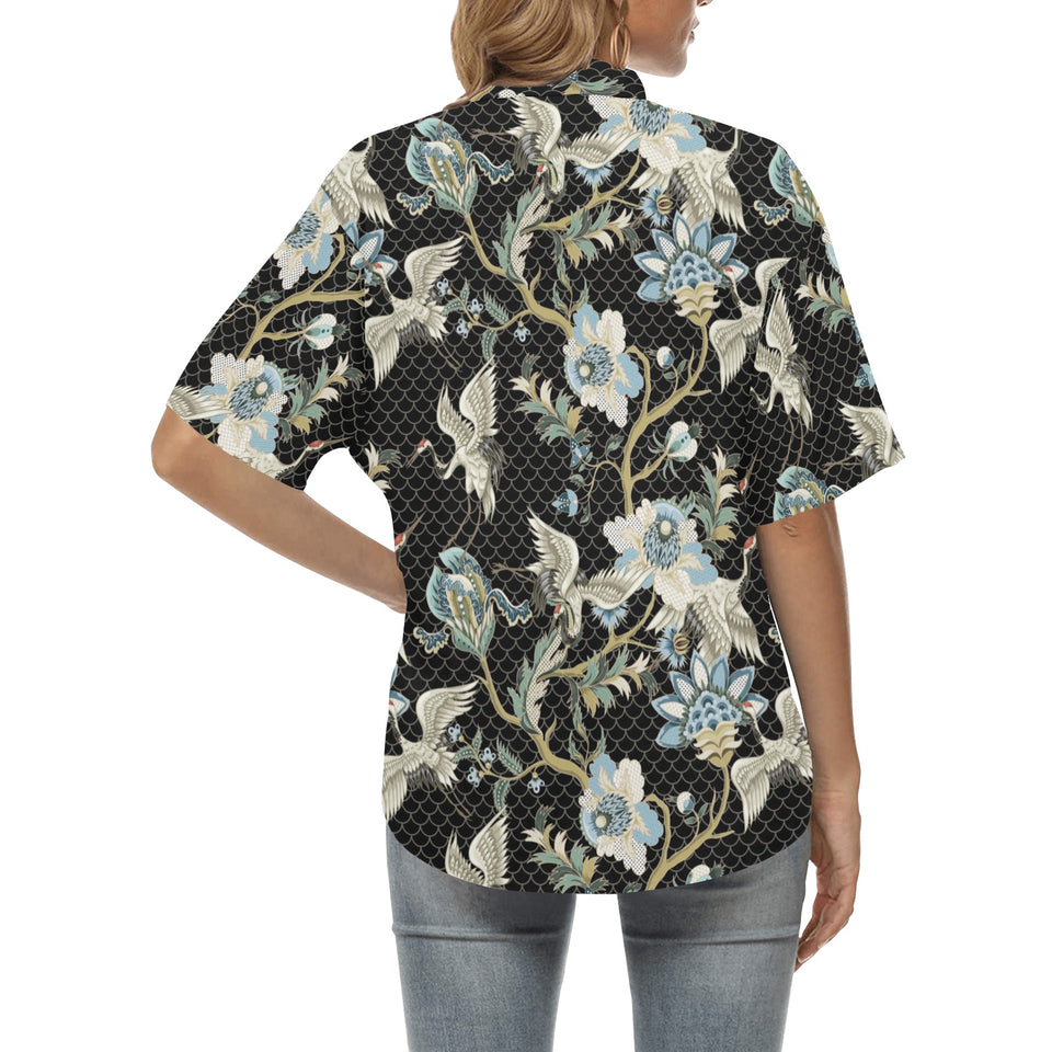 Japanese crane ornament elements Women's All Over Print Hawaiian Shirt