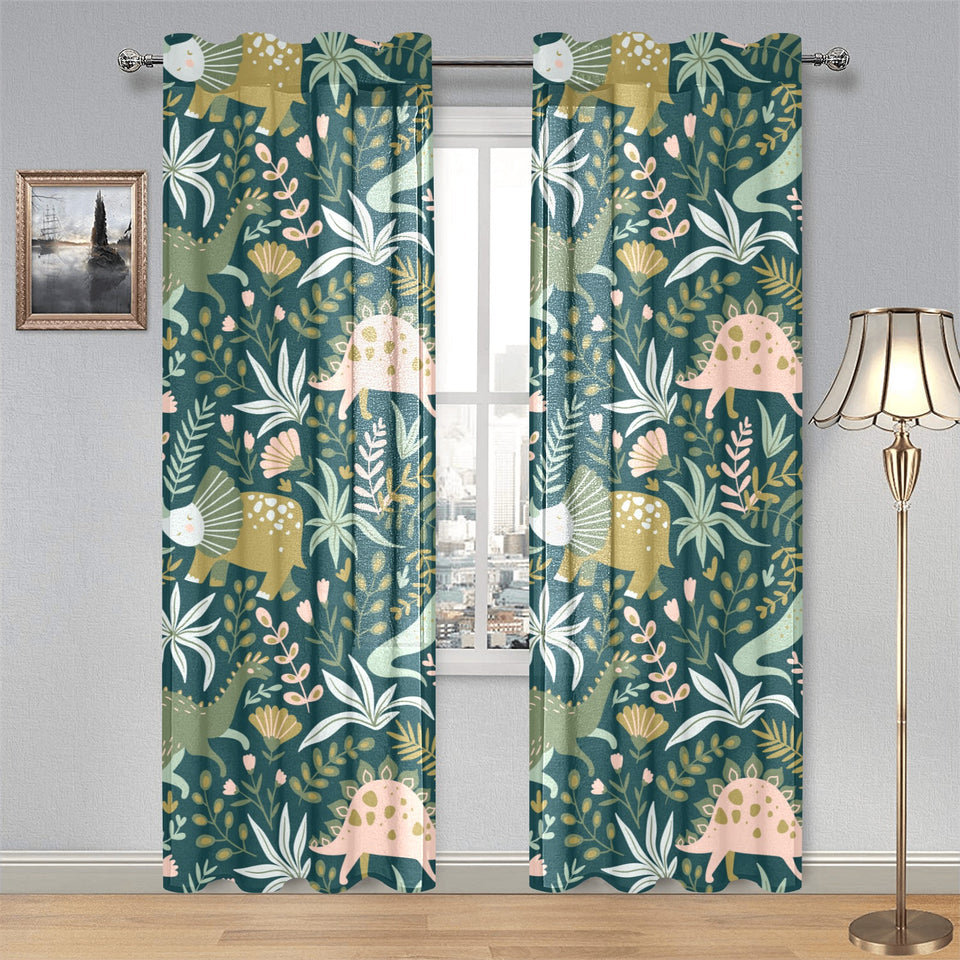 dinosaurs tropical leaves flower pattern Gauze Curtain