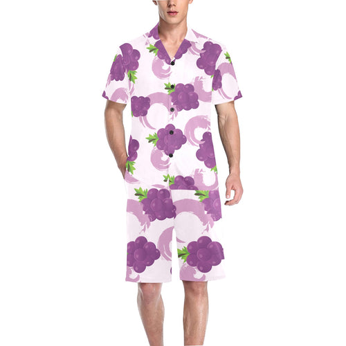 Cute Grape pattern Men's V-Neck Short Pajama Set