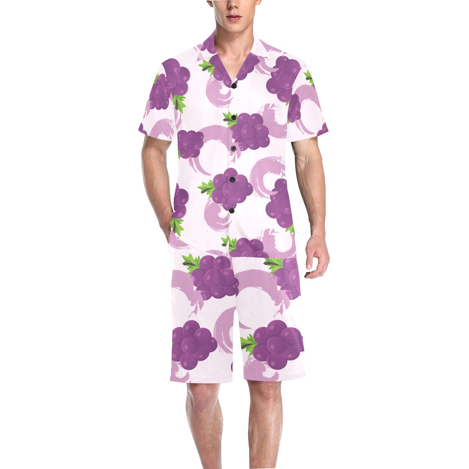 Cute Grape pattern Men's V-Neck Short Pajama Set