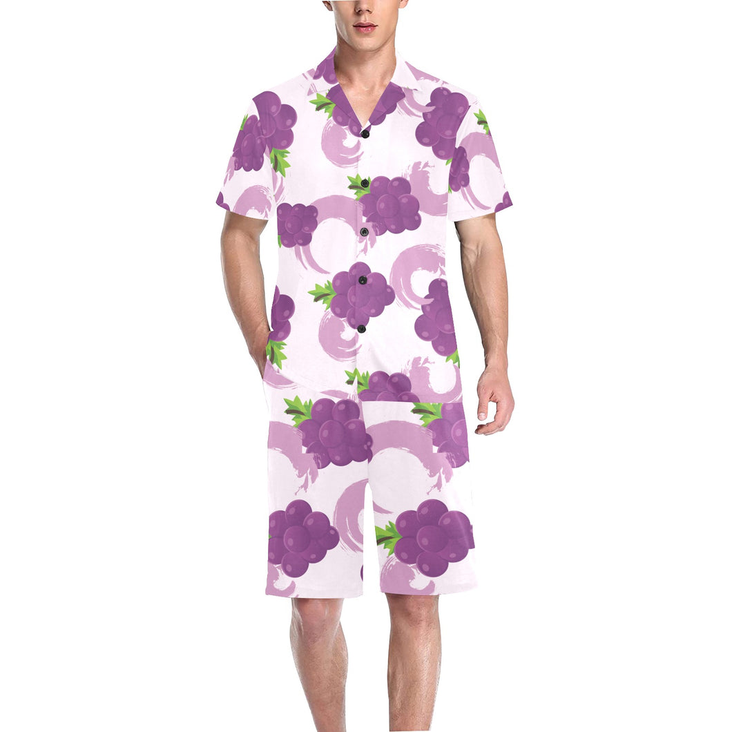 Cute Grape pattern Men's V-Neck Short Pajama Set