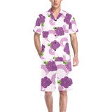 Cute Grape pattern Men's V-Neck Short Pajama Set