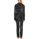 Spider web pattern Black background white cobweb Women's Long Pajama Set