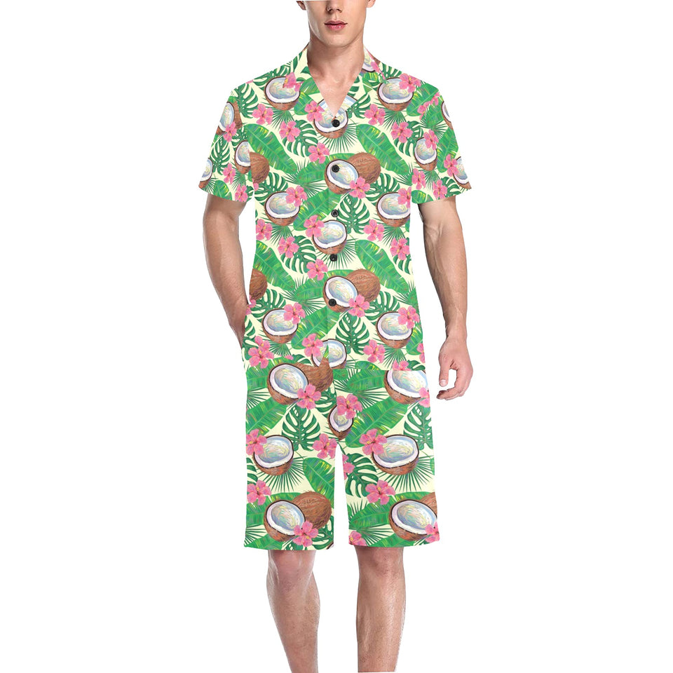 Coconut Pattern Print Design 01 Men's V-Neck Short Pajama Set