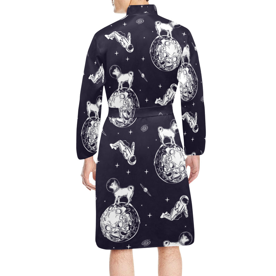 Chihuahua space helmet. astronaut pattern Men's Long Sleeve Belted Night Robe