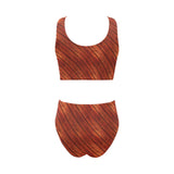Wood Printed Pattern Print Design 03 Chest Bowknot High Waisted Bikini Swimsuit