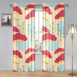 Red Bonsai gray sun japanese pattern Gauze Curtain