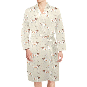 Jack Russel Pattern Print Design 02 Men's Long Sleeve Belted Night Robe