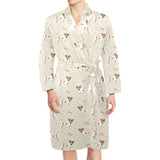 Jack Russel Pattern Print Design 02 Men's Long Sleeve Belted Night Robe