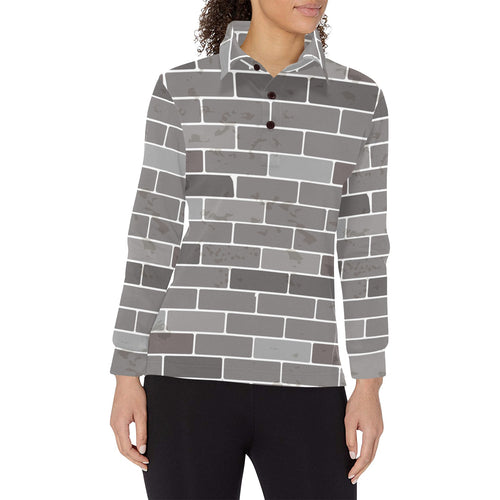 Brick Printed Pattern Print Design 05 Women's Long Sleeve Polo Shirt