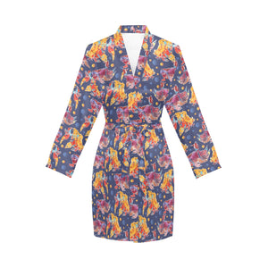 Goldfish Pattern Print Design 05 Women's Long Sleeve Belted Night Robe