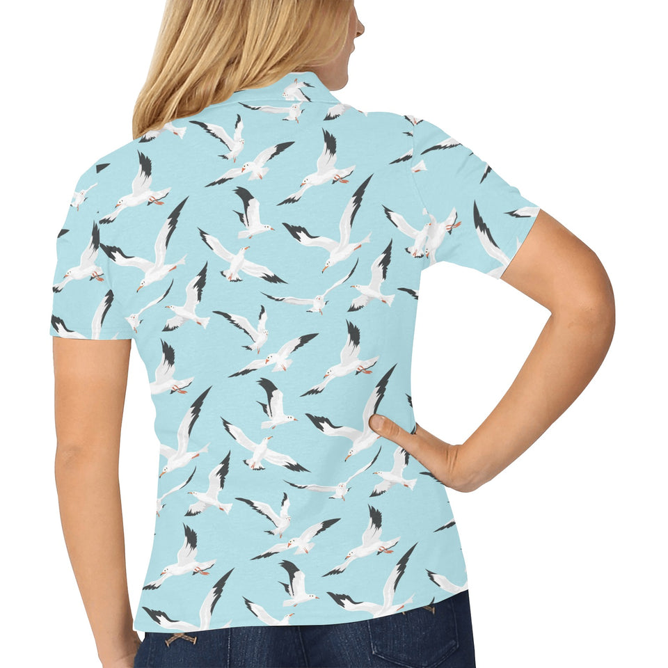 Seagull Pattern Print Design 01 Women's All Over Print Polo Shirt