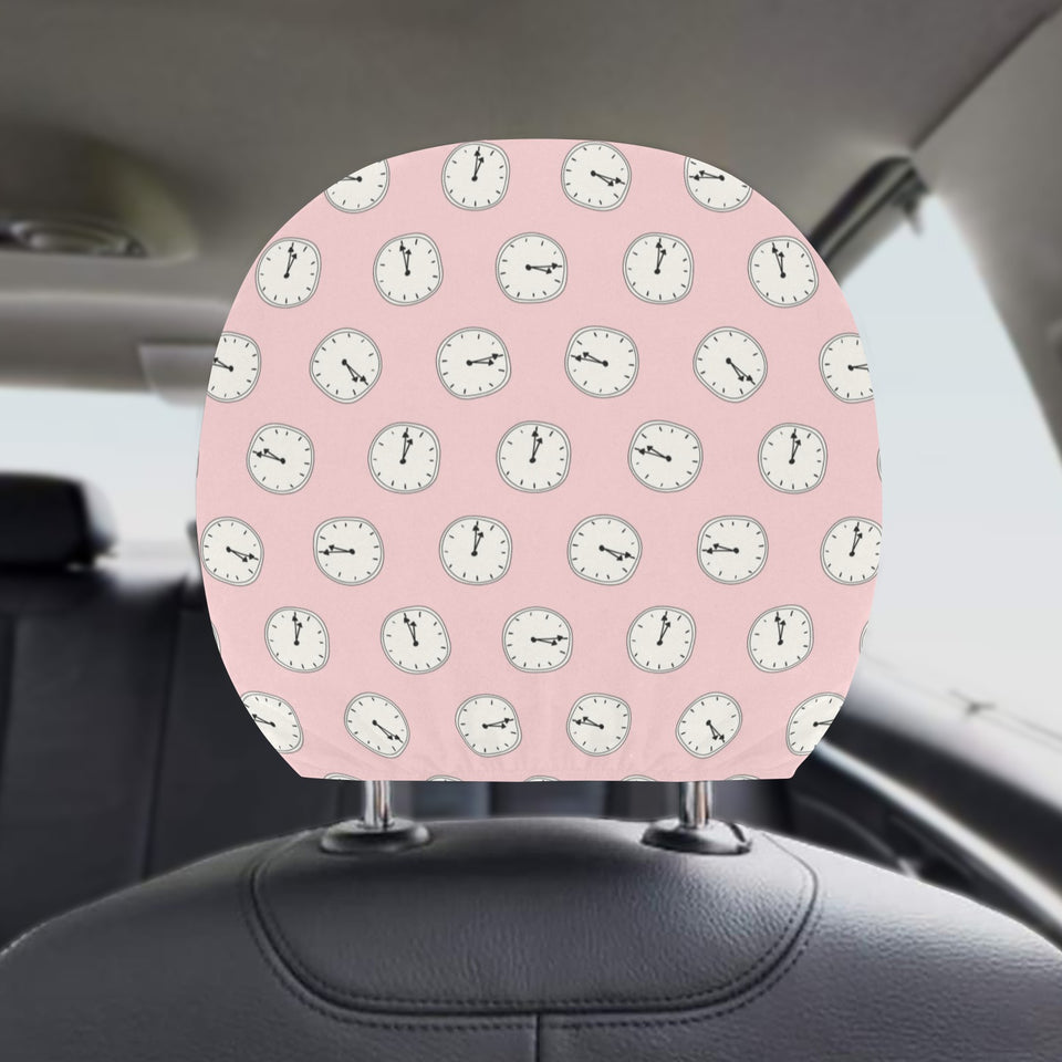Clock pattern pink blackground Car Headrest Cover
