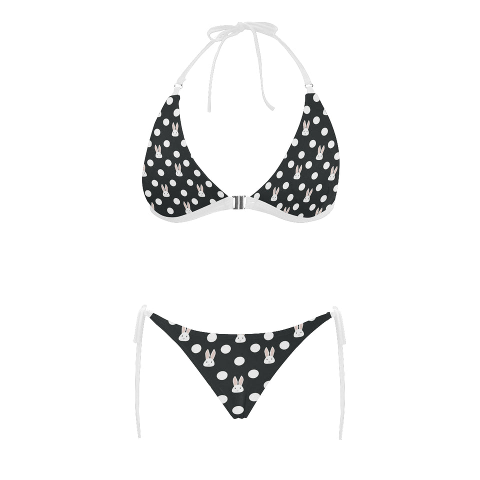 Cute white rabbit polka dots black background Sexy Bikinis Two-Piece Swimsuits