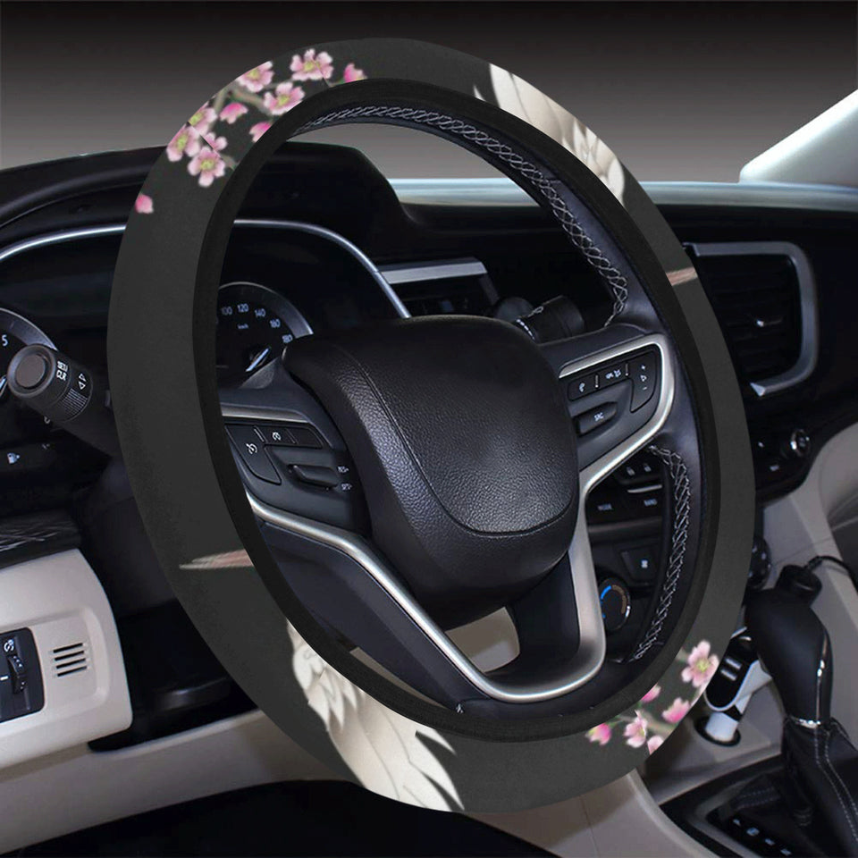 Japanese crane pink sakura pattern Car Steering Wheel Cover