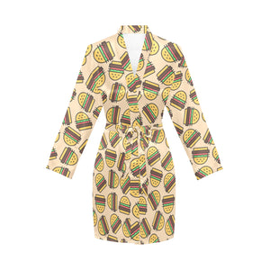 Hamburger Pattern Print Design 01 Women's Long Sleeve Belted Night Robe