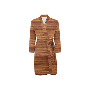 Wood Printed Pattern Print Design 04 Men's Long Sleeve Belted Night Robe