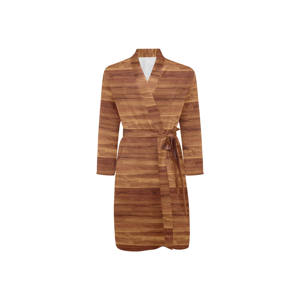 Wood Printed Pattern Print Design 04 Men's Long Sleeve Belted Night Robe