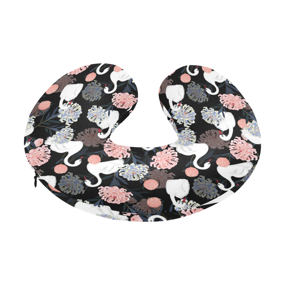 white swan blooming flower pattern U-Shaped Travel Neck Pillow
