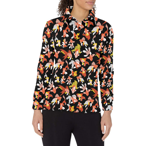 Goldfish Pattern Print Design 03 Women's Long Sleeve Polo Shirt