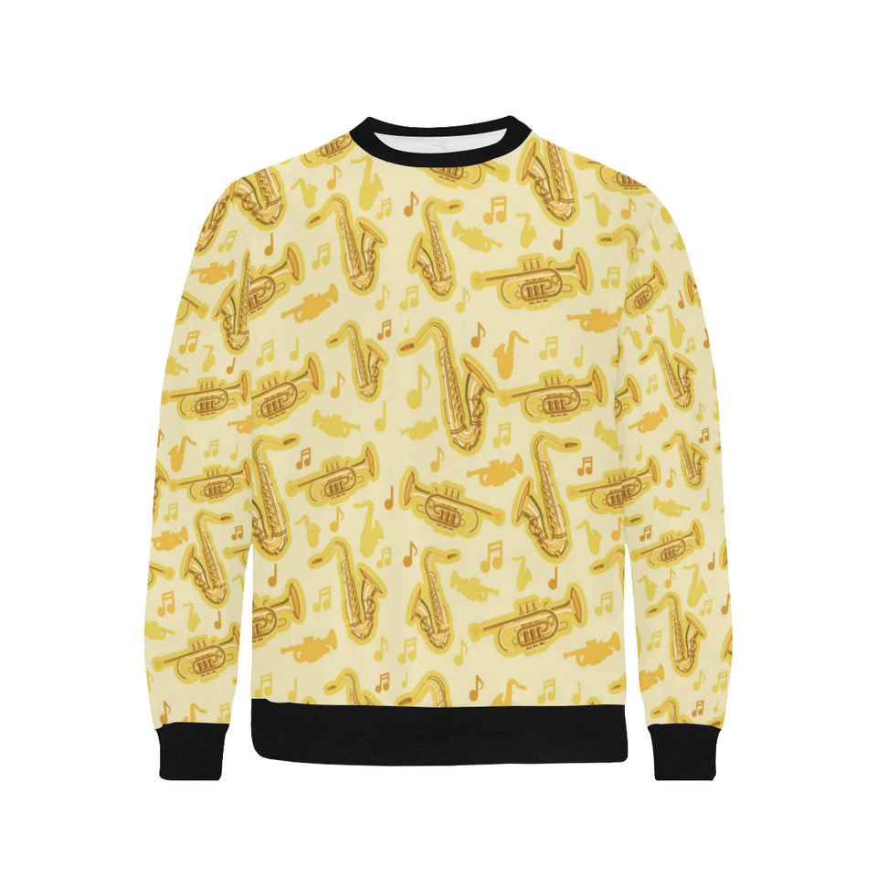 Saxophone cornet pattern yellow background Men's Crew Neck Sweatshirt