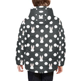 Cute white rabbit polka dots black background Kids' Boys' Girls' Padded Hooded Jacket