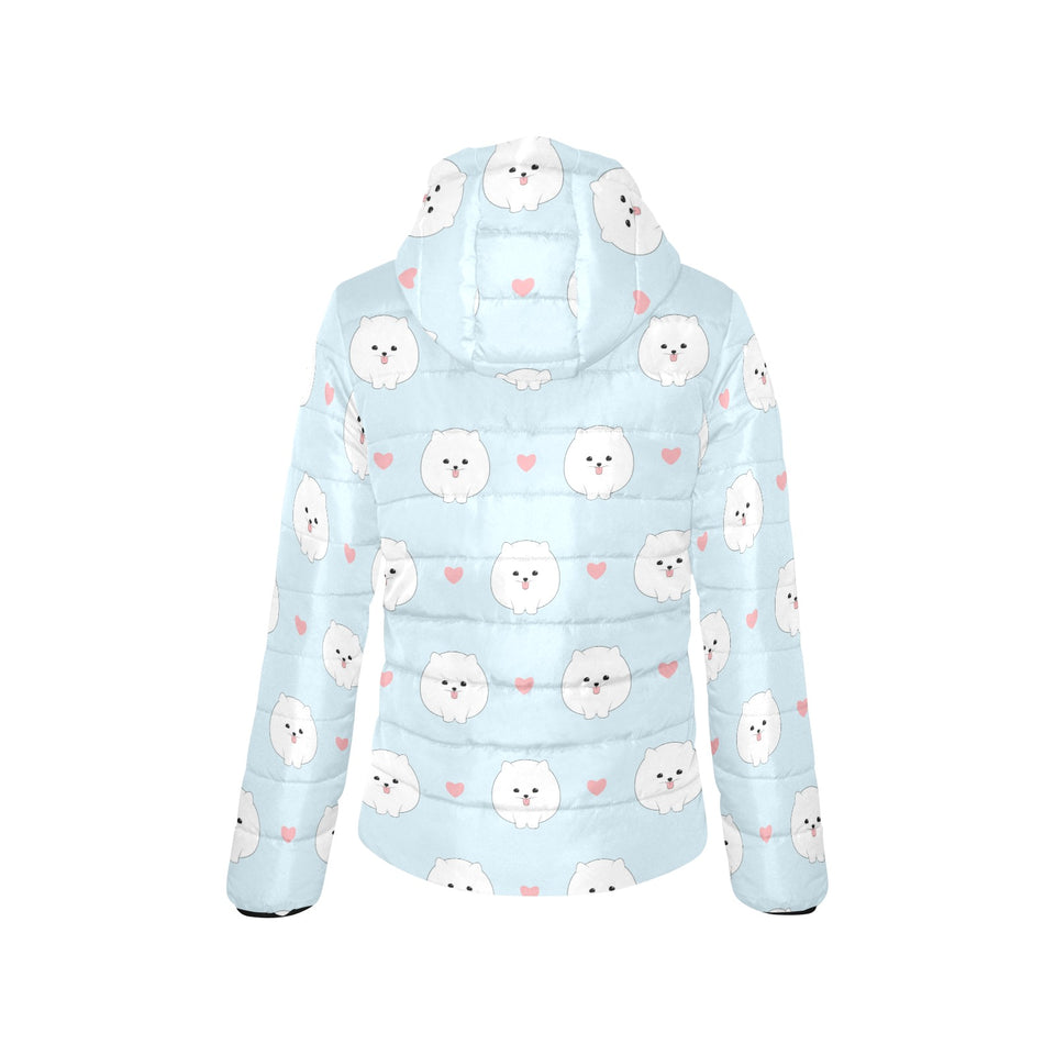 White cute pomeranian pattern Women's Padded Hooded Jacket