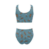 Sea otters pattern Chest Bowknot High Waisted Bikini Swimsuit