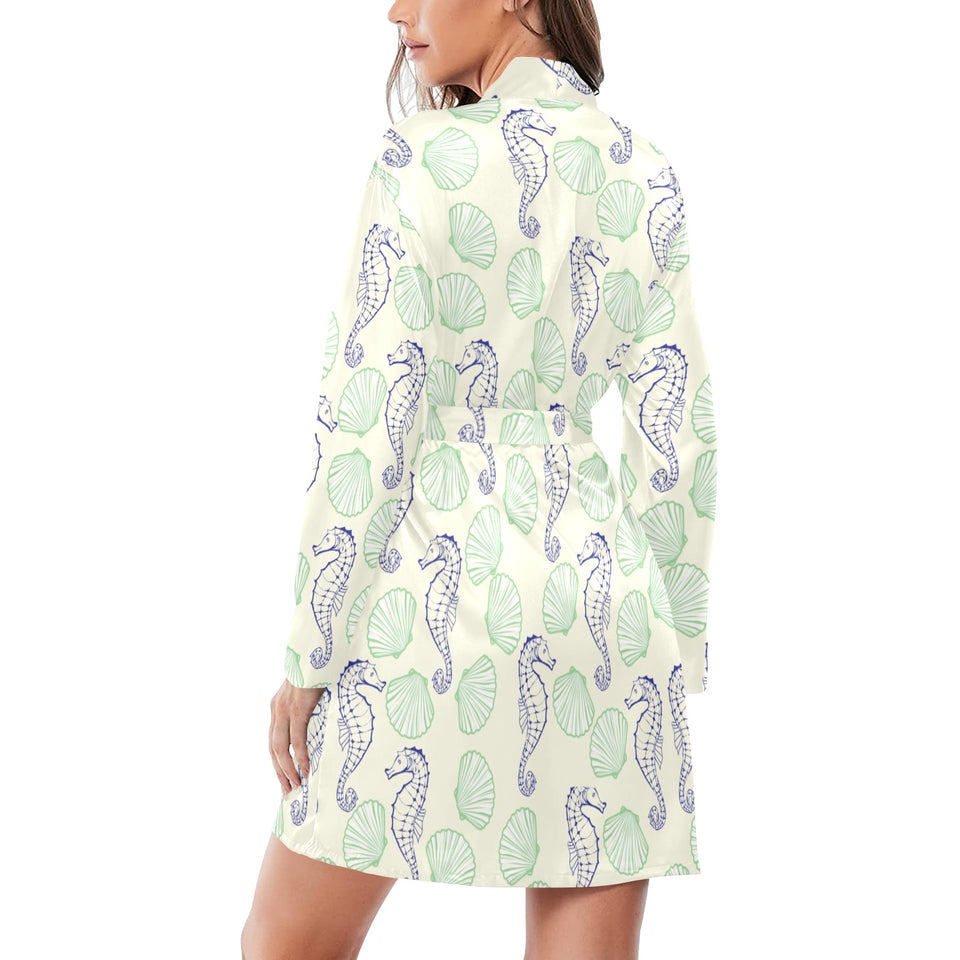 Seahorse shell pattern Women's Long Sleeve Belted Night Robe