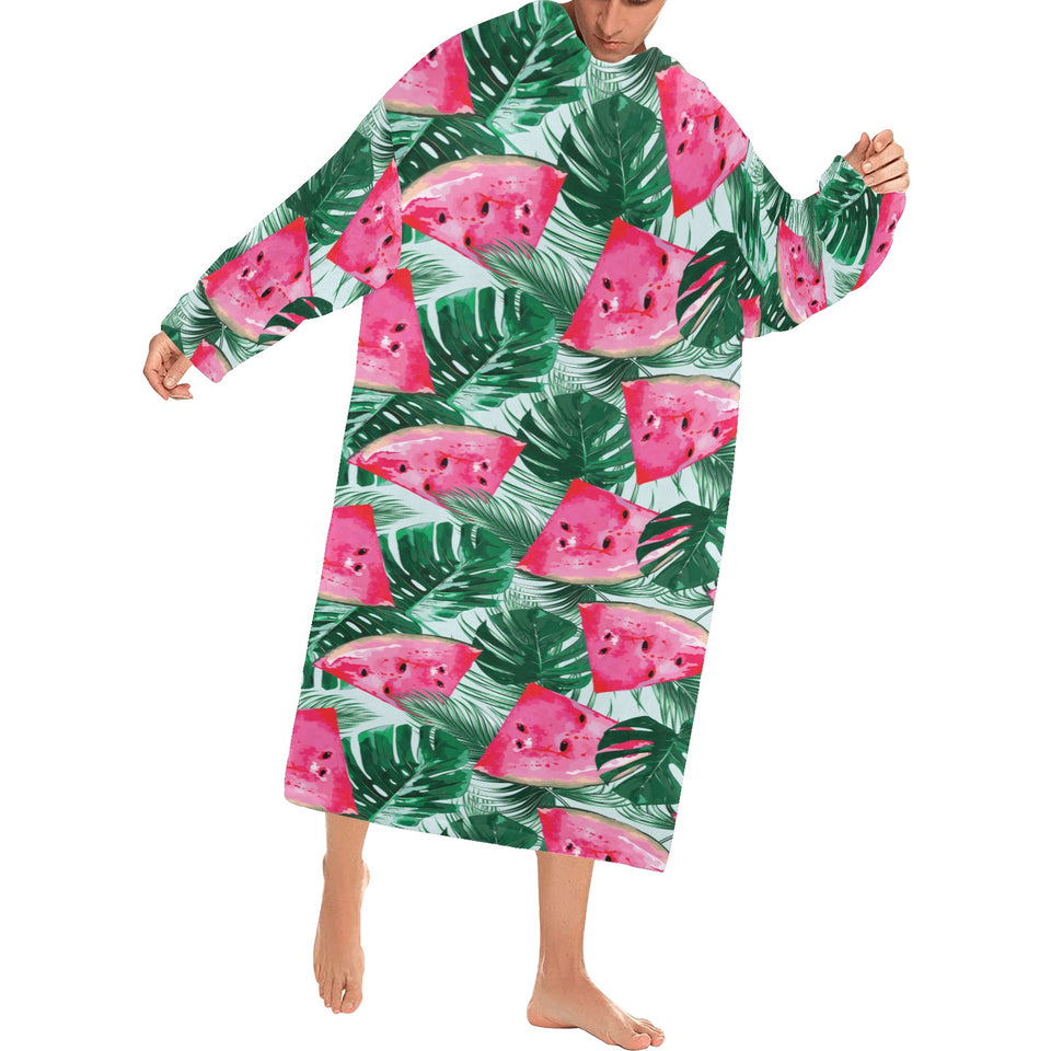 Watermelons tropical palm leaves pattern Blanket Robe with Sleeves