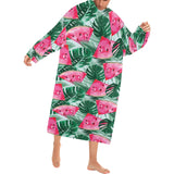Watermelons tropical palm leaves pattern Blanket Robe with Sleeves