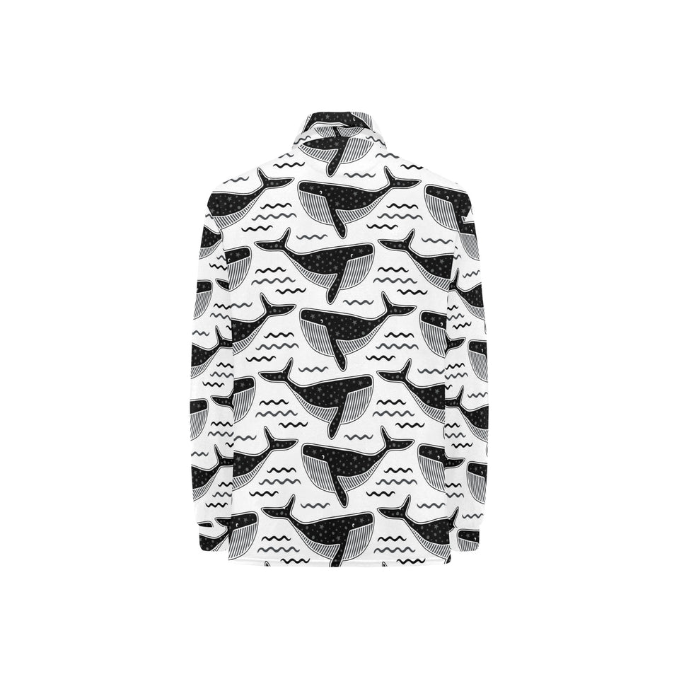 Black whale pattern Women's Long Sleeve Polo Shirt