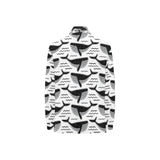 Black whale pattern Women's Long Sleeve Polo Shirt