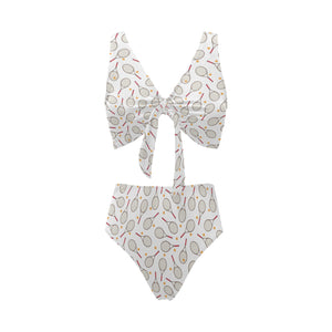 Tennis Pattern Print Design 04 Chest Bowknot High Waisted Bikini Swimsuit