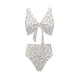 Tennis Pattern Print Design 04 Chest Bowknot High Waisted Bikini Swimsuit