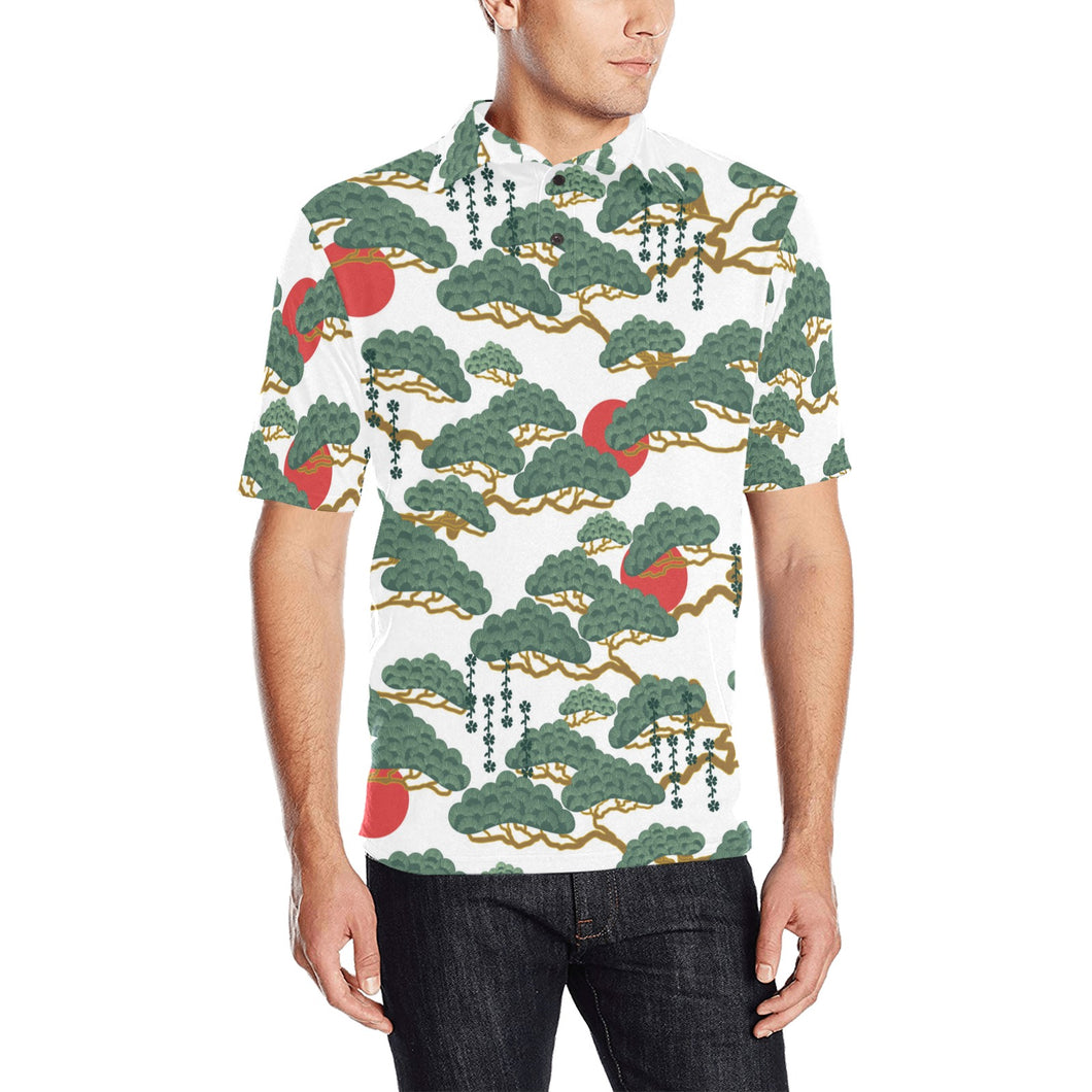 Bonsai red sun japanese pattern Men's All Over Print Polo Shirt