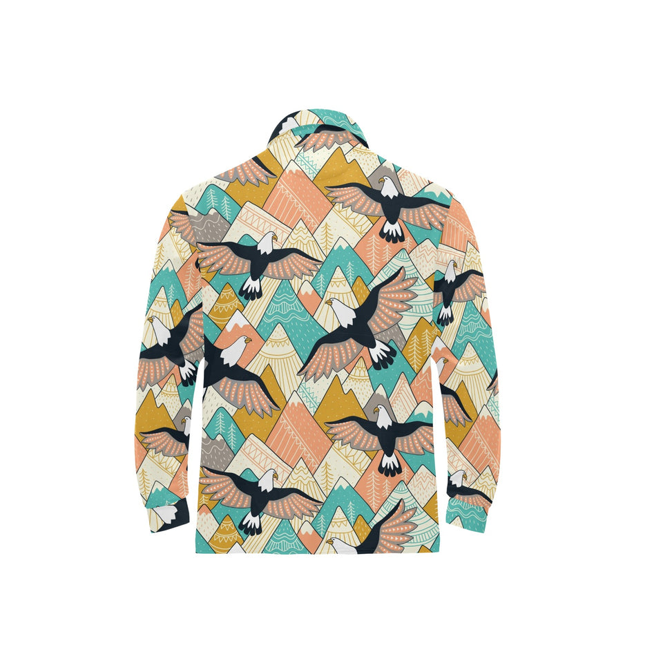 Eagle Pattern Print Design 02 Men's Long Sleeve Polo Shirt