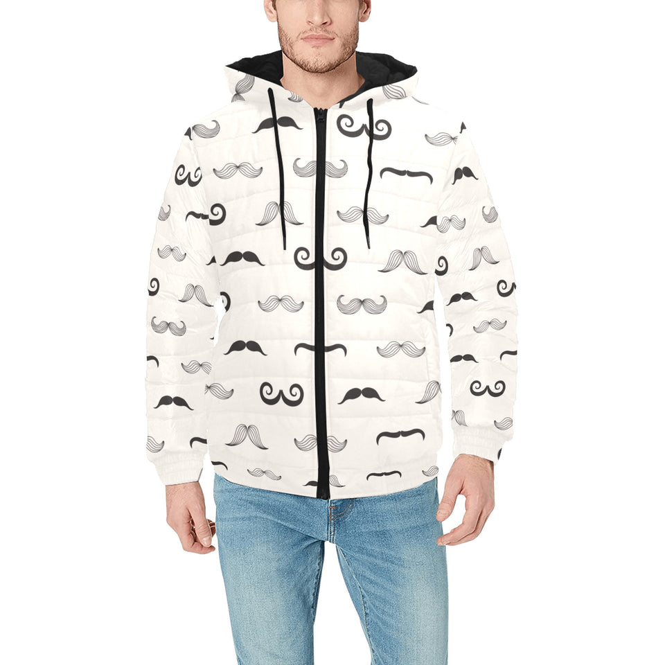 Mustache Beard Pattern Print Design 05 Men's Padded Hooded Jacket
