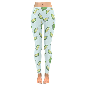Durian pattern blue background Women's Legging Fulfilled In US