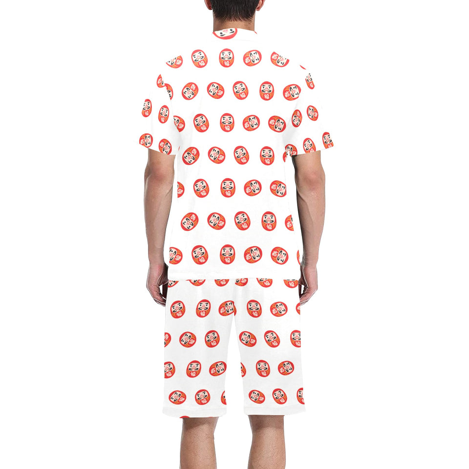 Daruma japanese wooden doll pattern Men's V-Neck Short Pajama Set