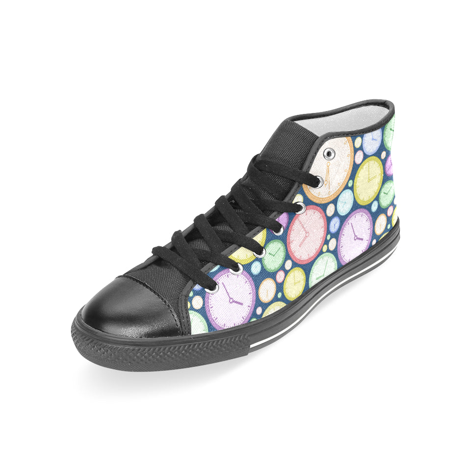 Colorful clock background Women's High Top Canvas Shoes Black
