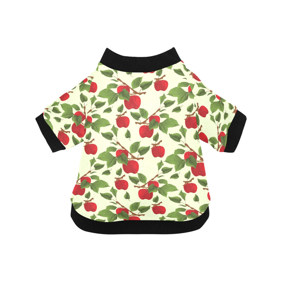 Red apples leaves pattern All Over Print Pet Dog Round Neck Fuzzy Shirt