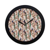 Peacock tropical flower pattern Elegant Black Wall Clock