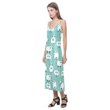 Cute sheep green background V-Neck Open Fork Long Dress