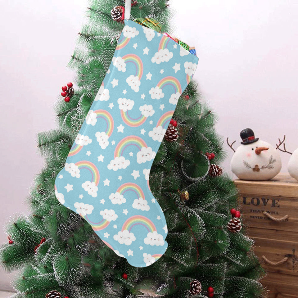 Cute rainbow clound star pattern blue background Christmas Stocking
