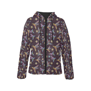 Hummingbird Pattern Print Design 04 Women's Padded Hooded Jacket