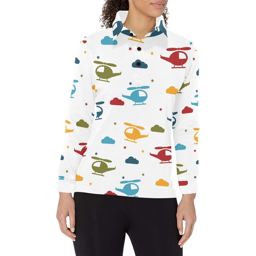Colorful helicopter pattern Women's Long Sleeve Polo Shirt
