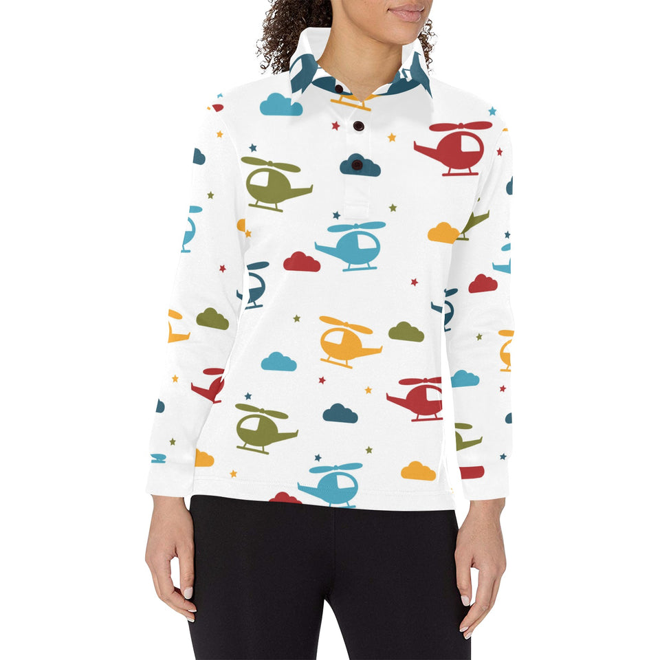 Colorful helicopter pattern Women's Long Sleeve Polo Shirt