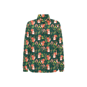 Squirrel Pattern Print Design 03 Women's Long Sleeve Polo Shirt