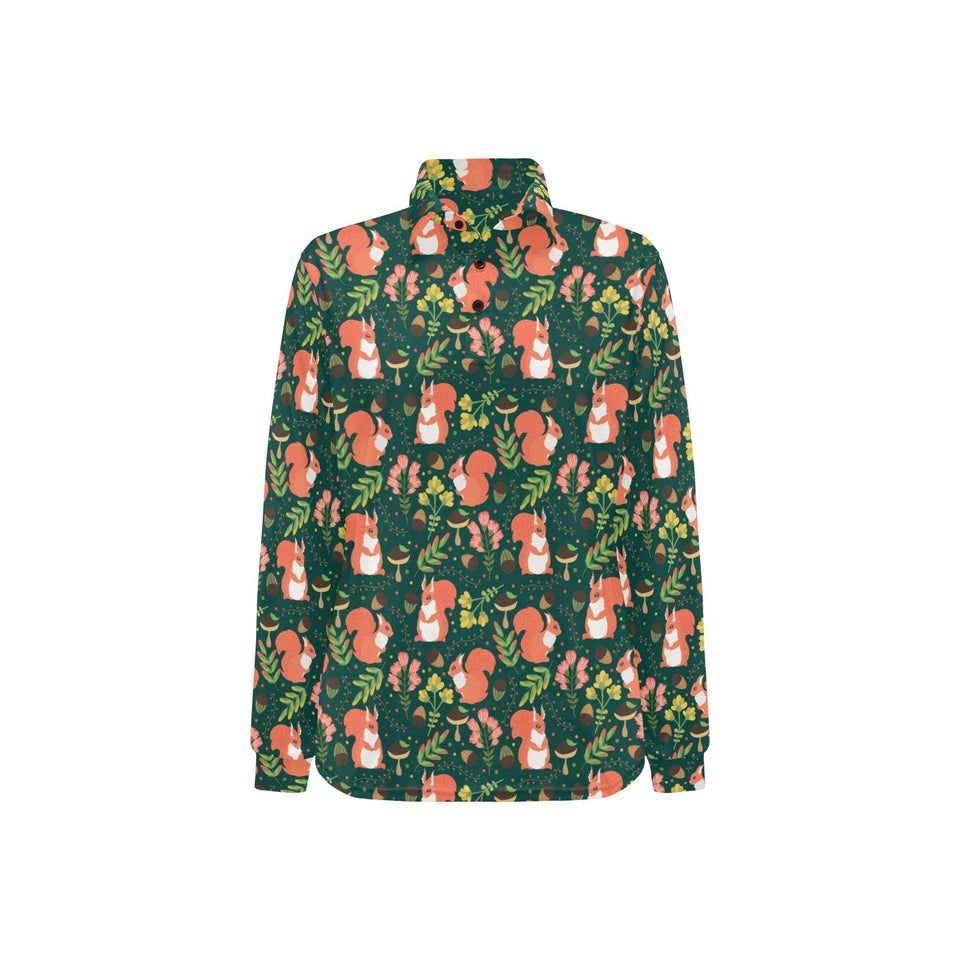 Squirrel Pattern Print Design 03 Women's Long Sleeve Polo Shirt